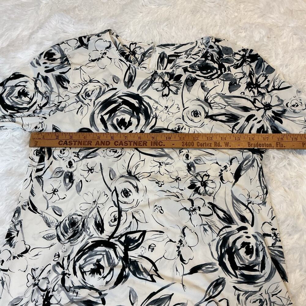 Karl Lagerfeld Paris Women’s Small 3/4 Sleeve Floral White/black Blouse - Picture 9 of 10